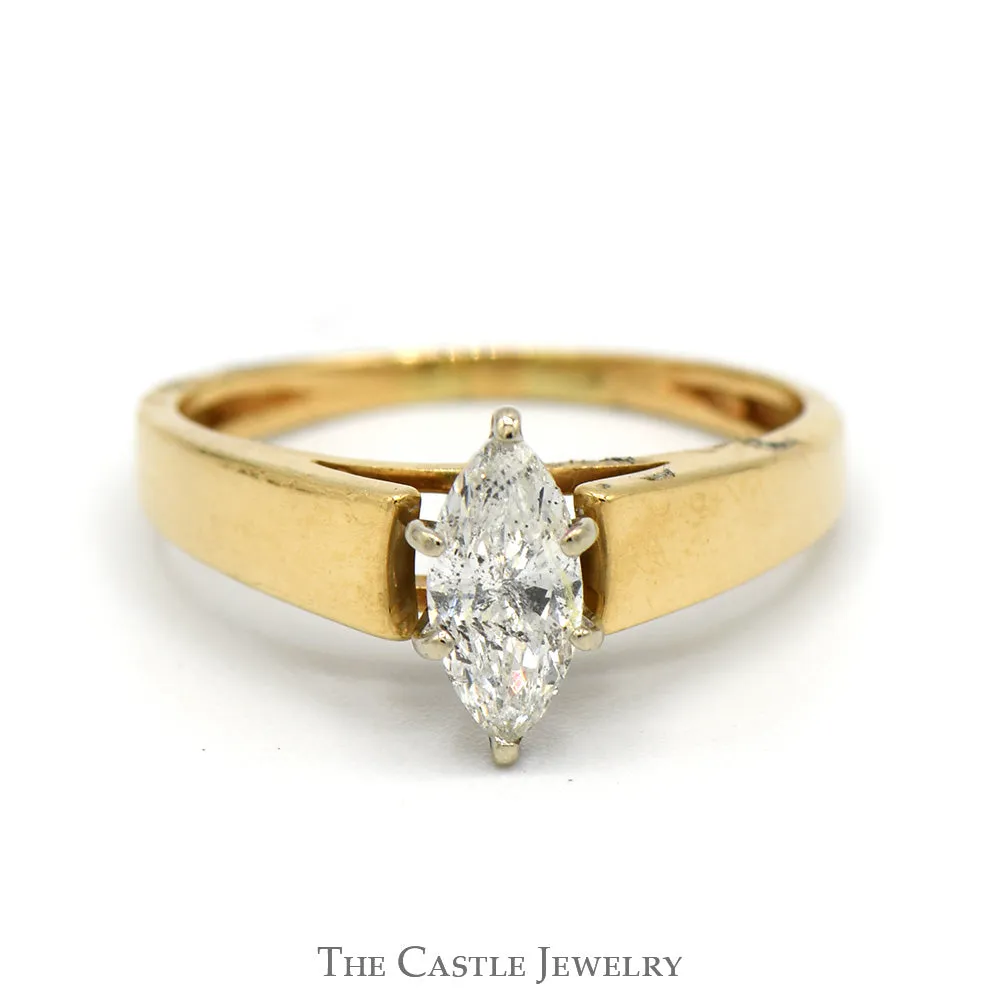 1/2ct Marquise Cut Diamond Solitaire in 14k Yellow Gold Cathedral Mounting