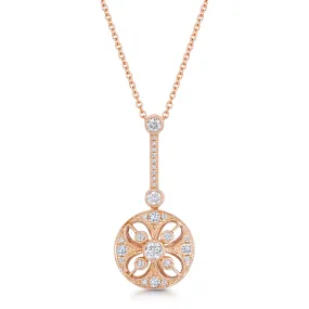 18ct Rose Gold Diamond Vintage Style Drop Pendant