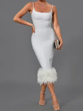 ABA Strappy Feather Midi Bandage Dress