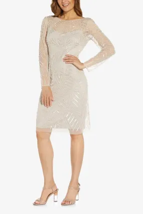 Adrianna Papell AP1E208662 Short Long Sleeve Embellished Mesh Dress