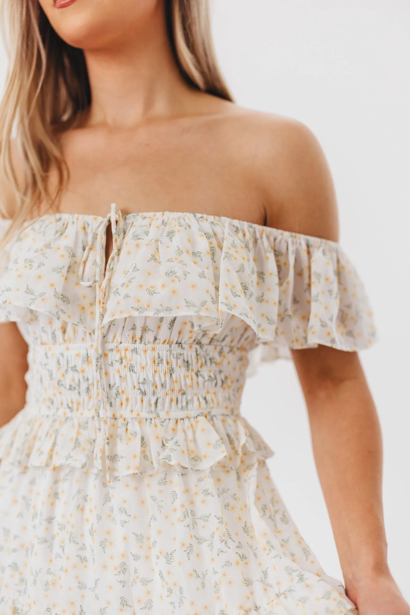 Astrid Ruffle Detail Maxi Dress in Yellow Floral - Bump Friendly