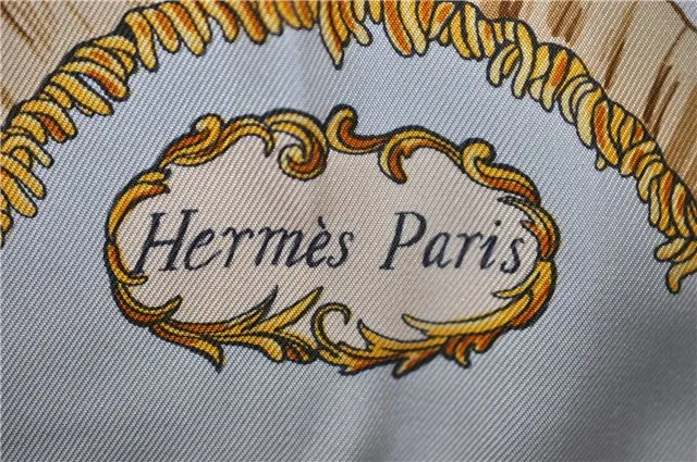 Auth HERMES Carre 90 Scarf "Traineaux et glifsades" Silk Light Blue Box 3357D