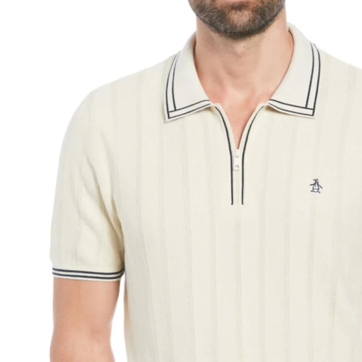 Cashmere Like Cotton Quarter Zip Polo Birch Beige - SS24