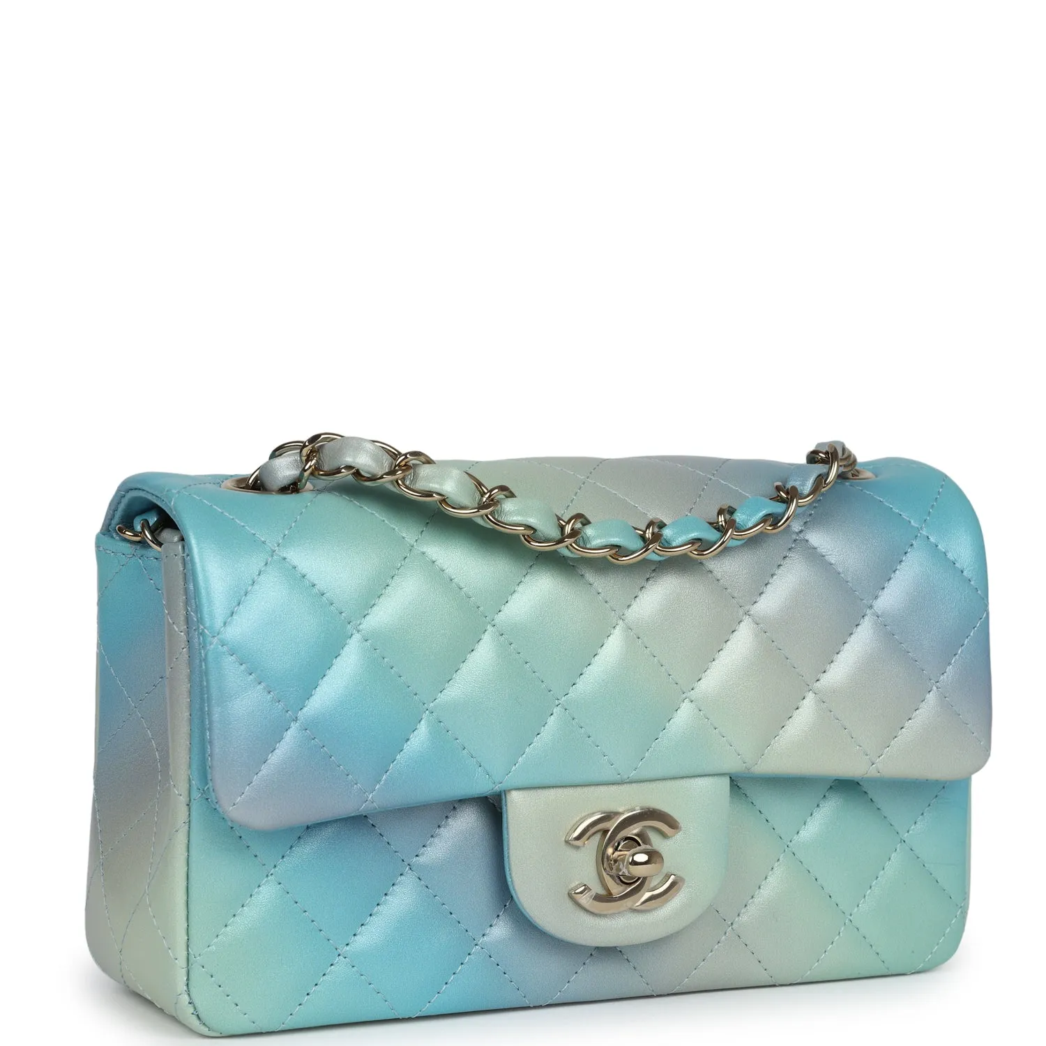 Chanel Mini Rectangular Flap Bag Iridescent Ombre Lambskin Light Gold Hardware