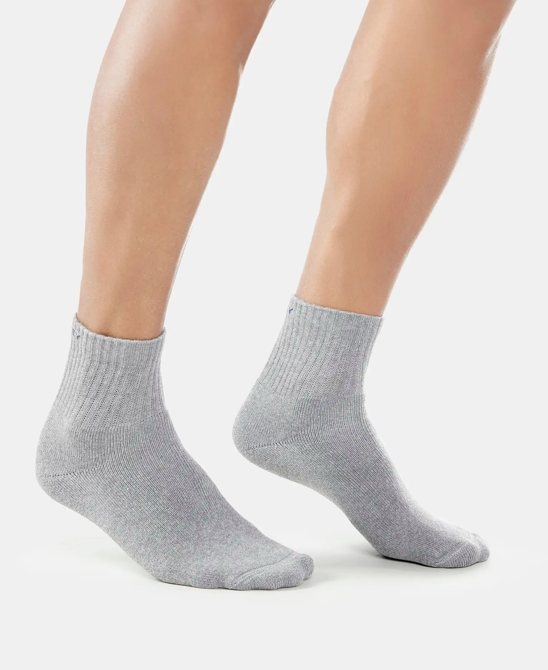 Compact Cotton Terry Ankle Length Socks With StayFresh Treatment - Mid Grey Melange