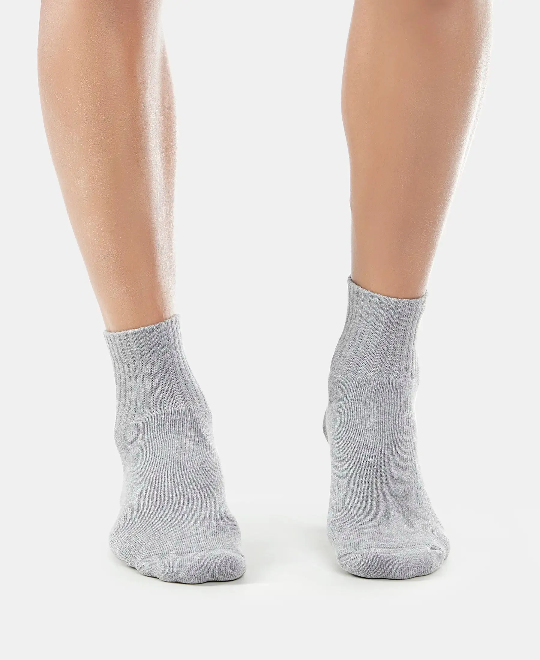 Compact Cotton Terry Ankle Length Socks With StayFresh Treatment - Mid Grey Melange