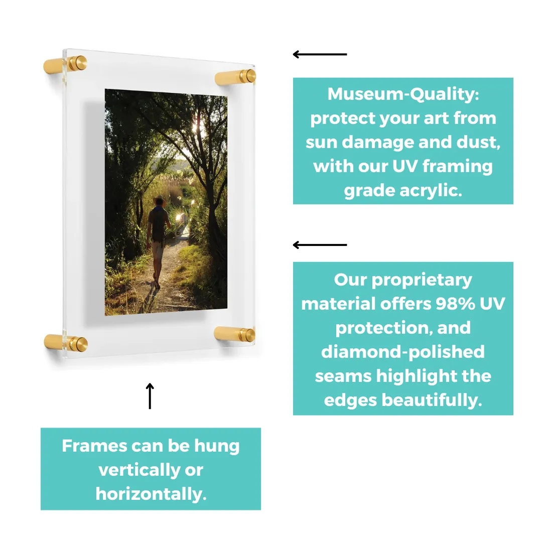 Double Panel Acrylic Floating Wall Frames - CHOOSE YOUR SIZE (Silver/Gold)