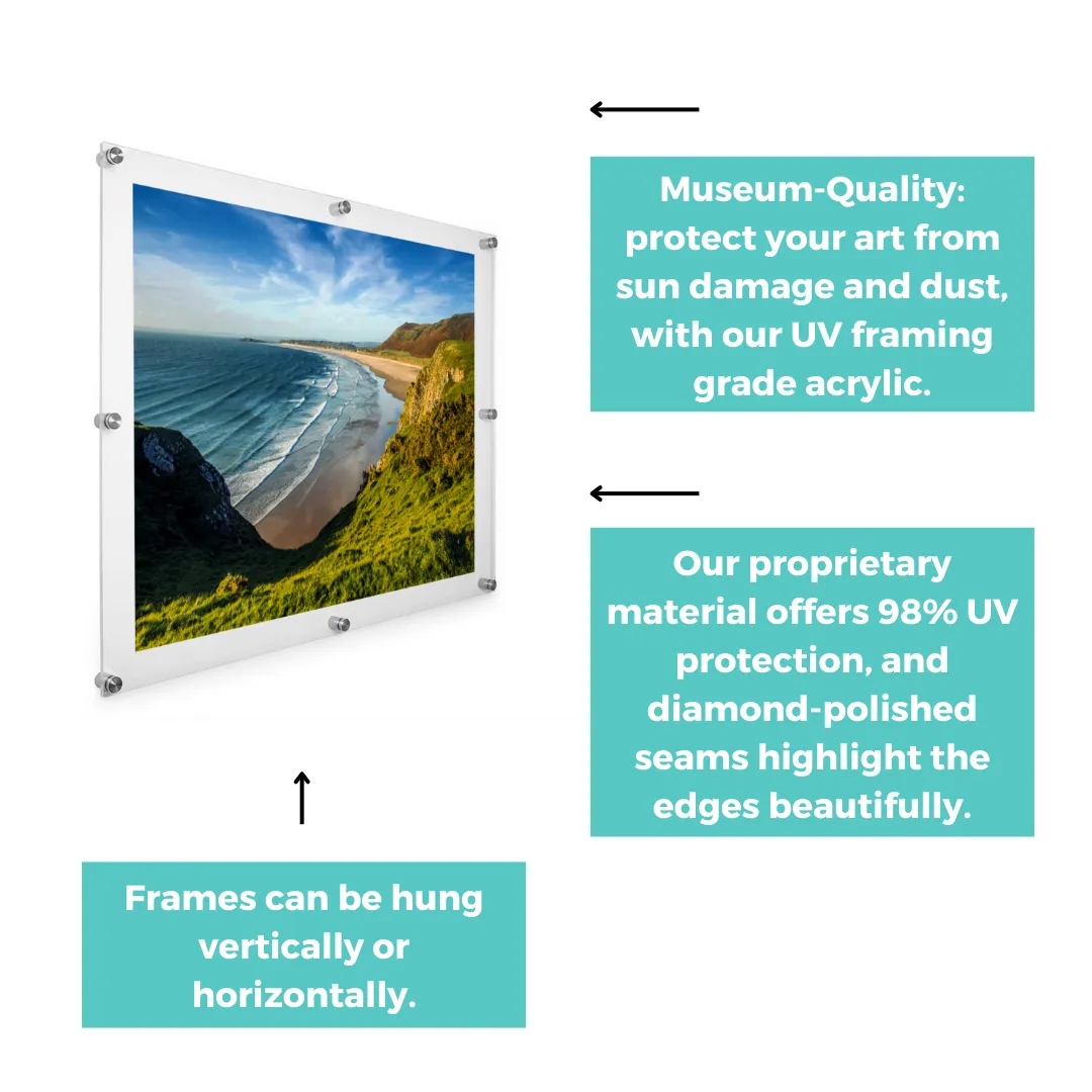 Double Panel Acrylic Floating Wall Frames - CHOOSE YOUR SIZE (Silver/Gold)