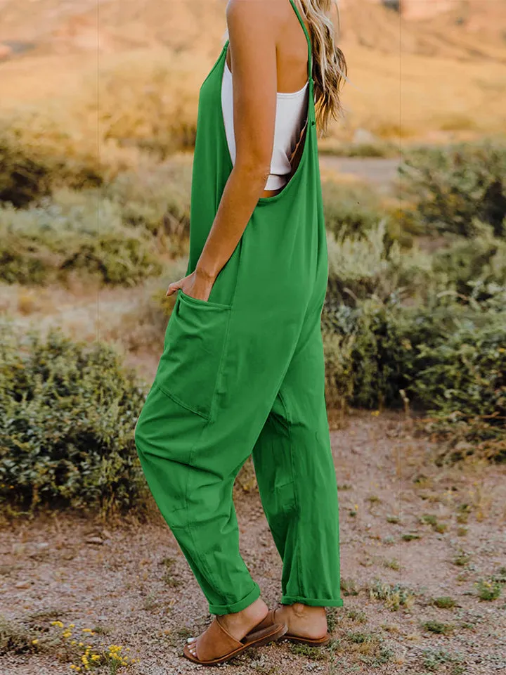 Double Take Plus Size ärmelloser Jumpsuit mit V-Ausschnitt und Taschen