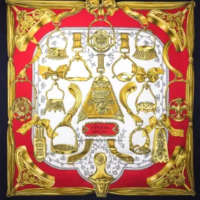 Etriers Hermes Silk Scarf Red Gold and Black