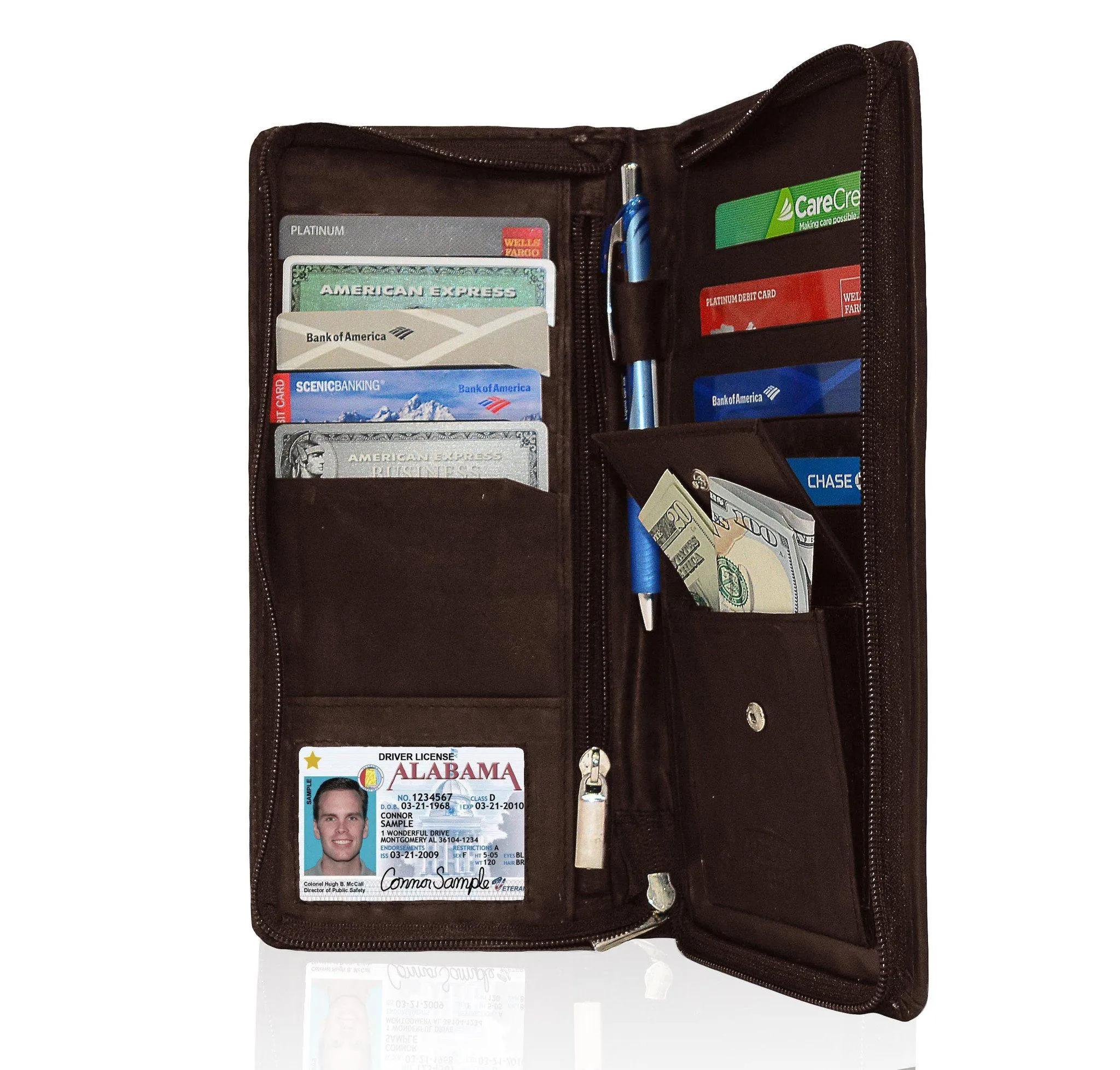 Genuine RFID-Blocking Men's Leather Bifold Wallet Organizer Checkbook Card Case - Brown