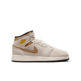 Jordan - Boy - GS Air Jordan 1 Mid SE - Brown/Metallic Gold/White