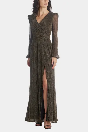 Long, Long Sleeve Metallic Wrap Gown