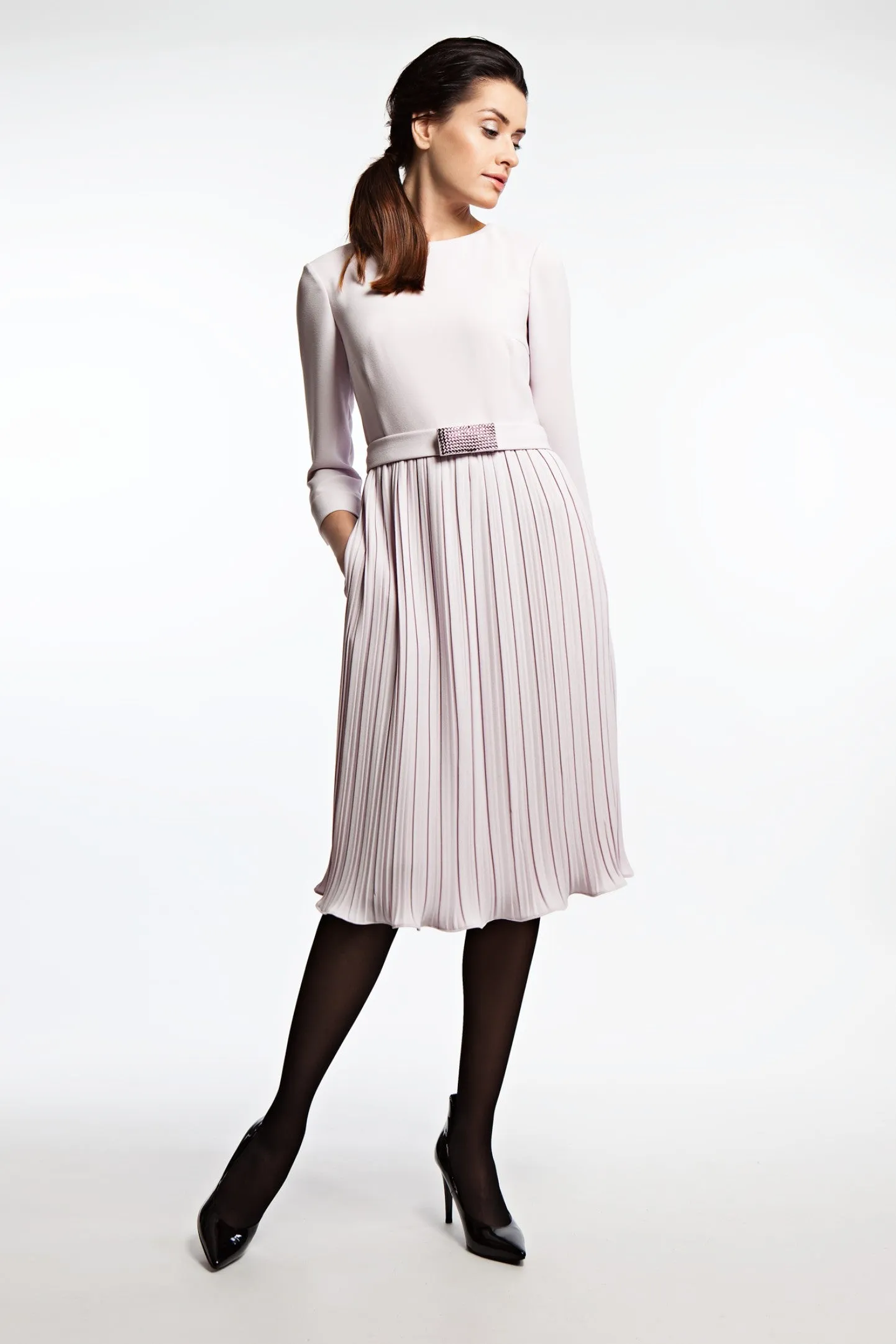 LUDWIGIA PALE PINK PLEATED COCKTAIL DRESS WITH THE BELT