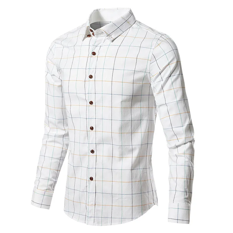 Men's Slim-Fit Long-Sleeve Plaid Twill Shirt