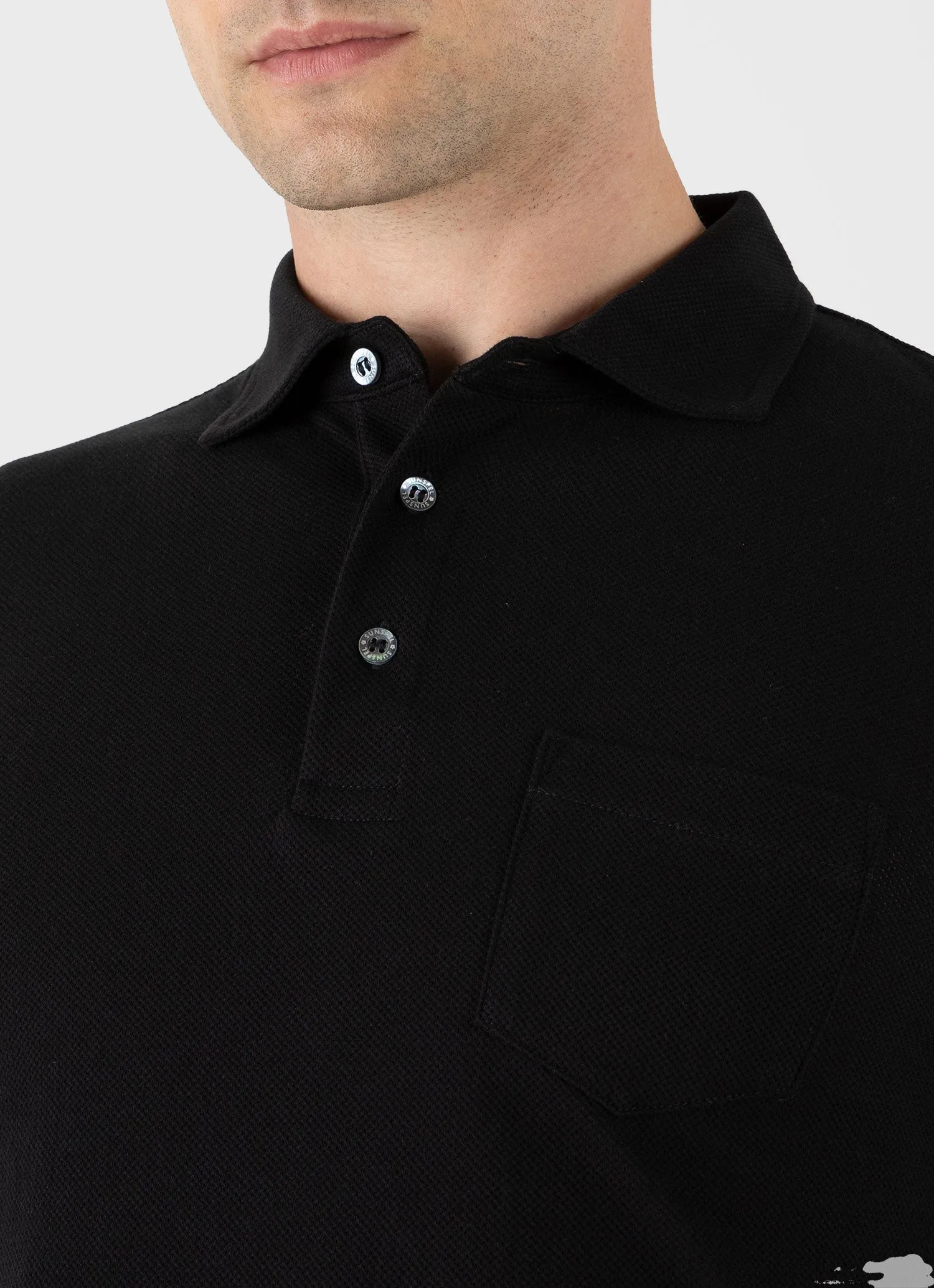 Men's WM Brown Long Sleeve Polo Shirt in Black