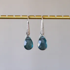 Moss Aquamarine Herringbone Gemstone Drop Earrings in Sterling Silver