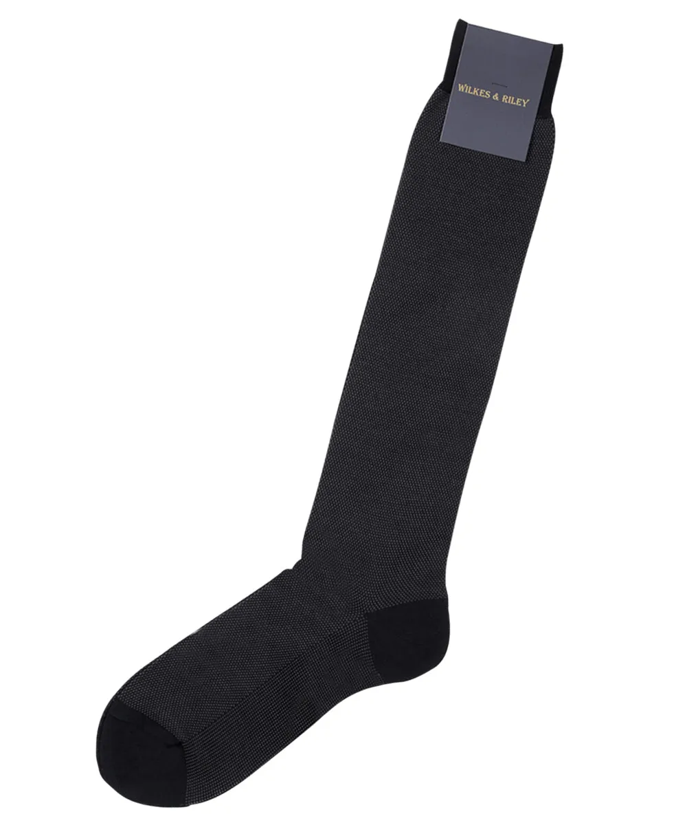 Navy Bird's Eye Egyptian Cotton Blend Over The Calf Sock