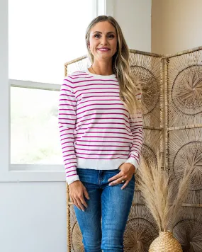 NEW! Camila Striped Crewneck Sweater -  Hot Pink