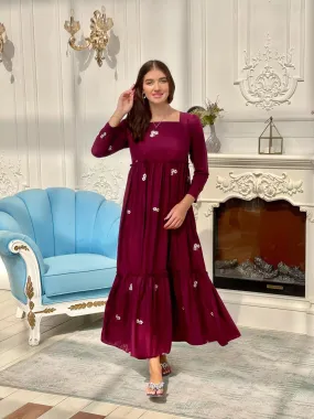 Nova Maroon Embroidered Dress