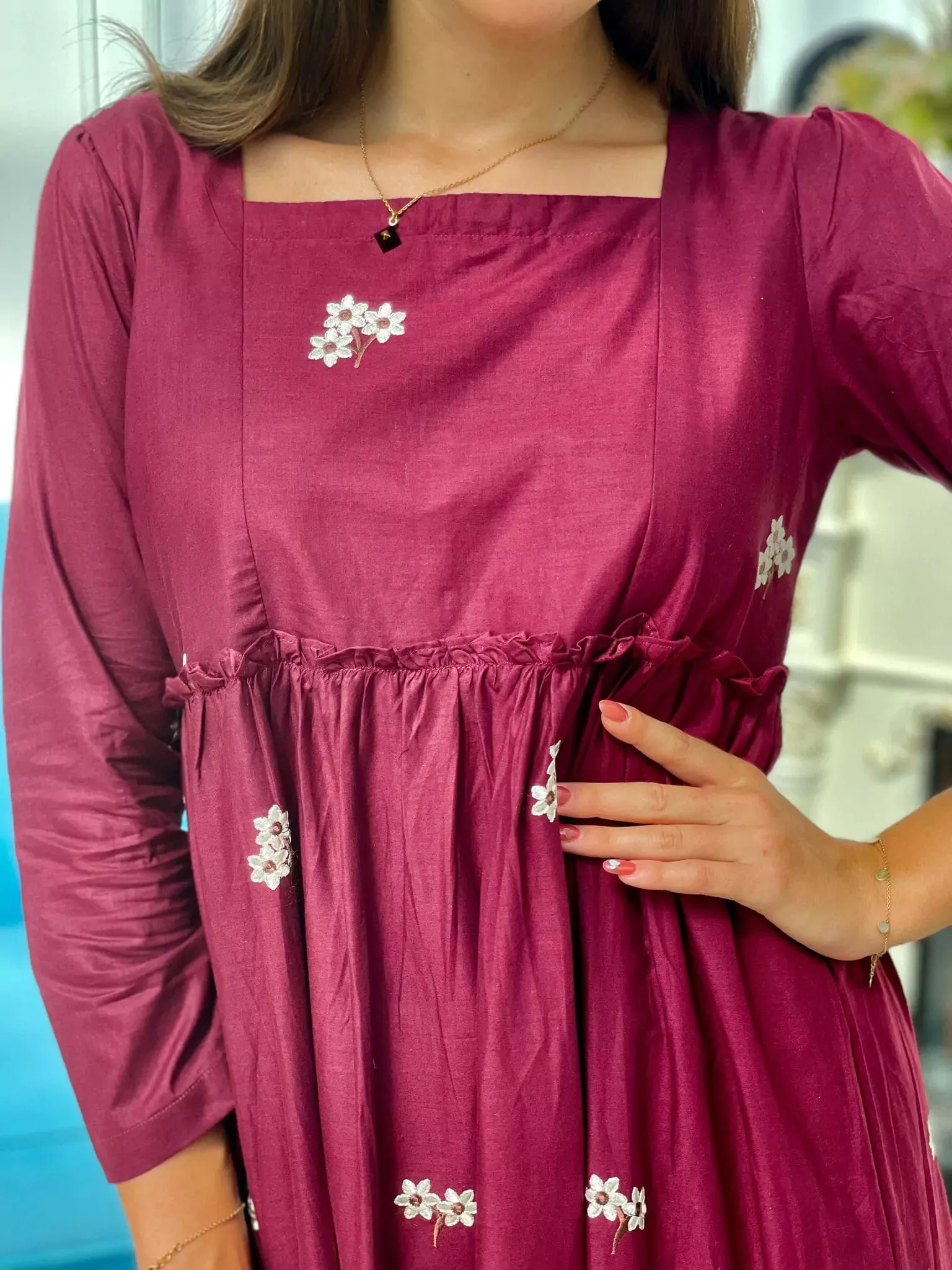 Nova Maroon Embroidered Dress