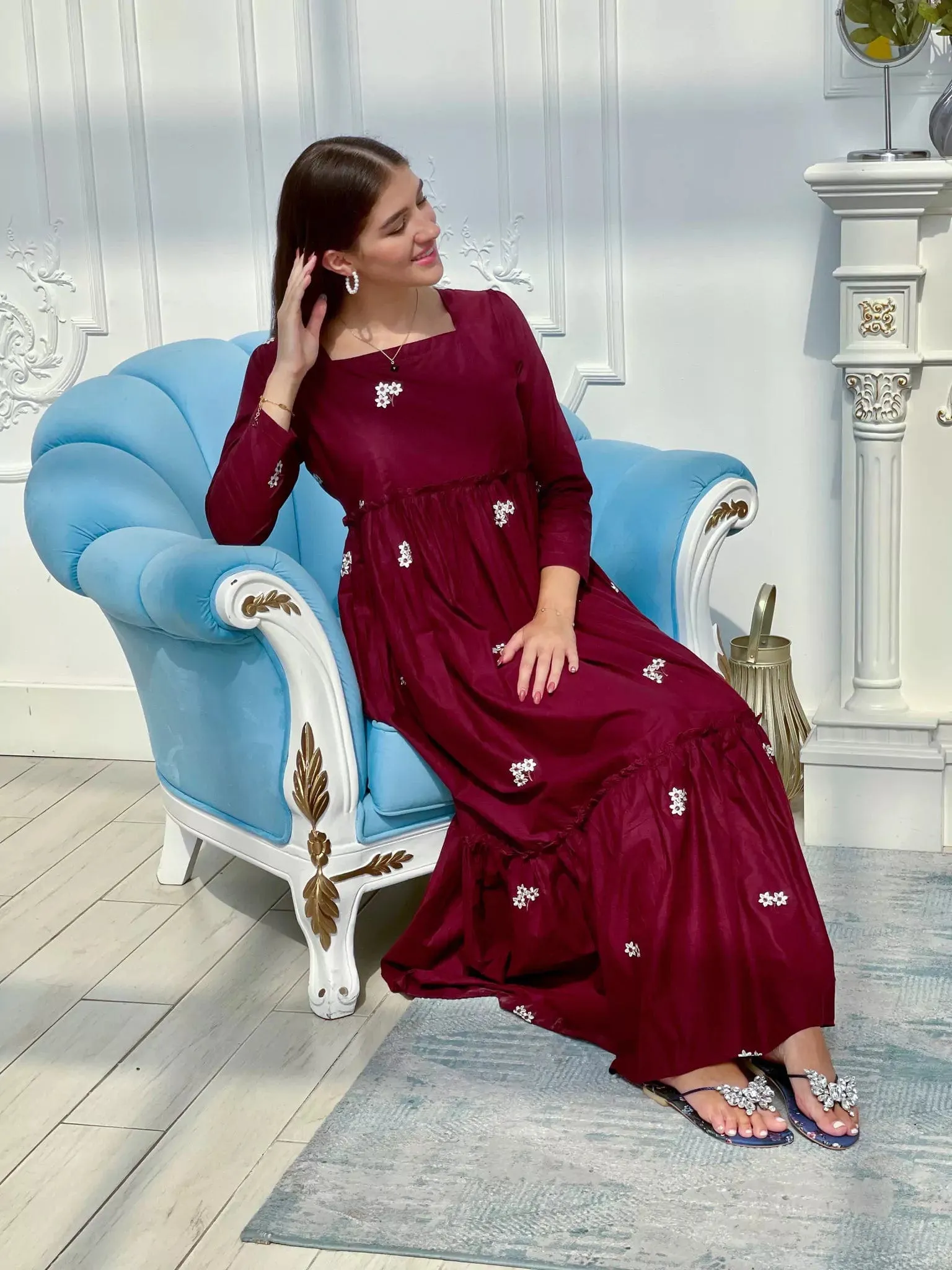 Nova Maroon Embroidered Dress