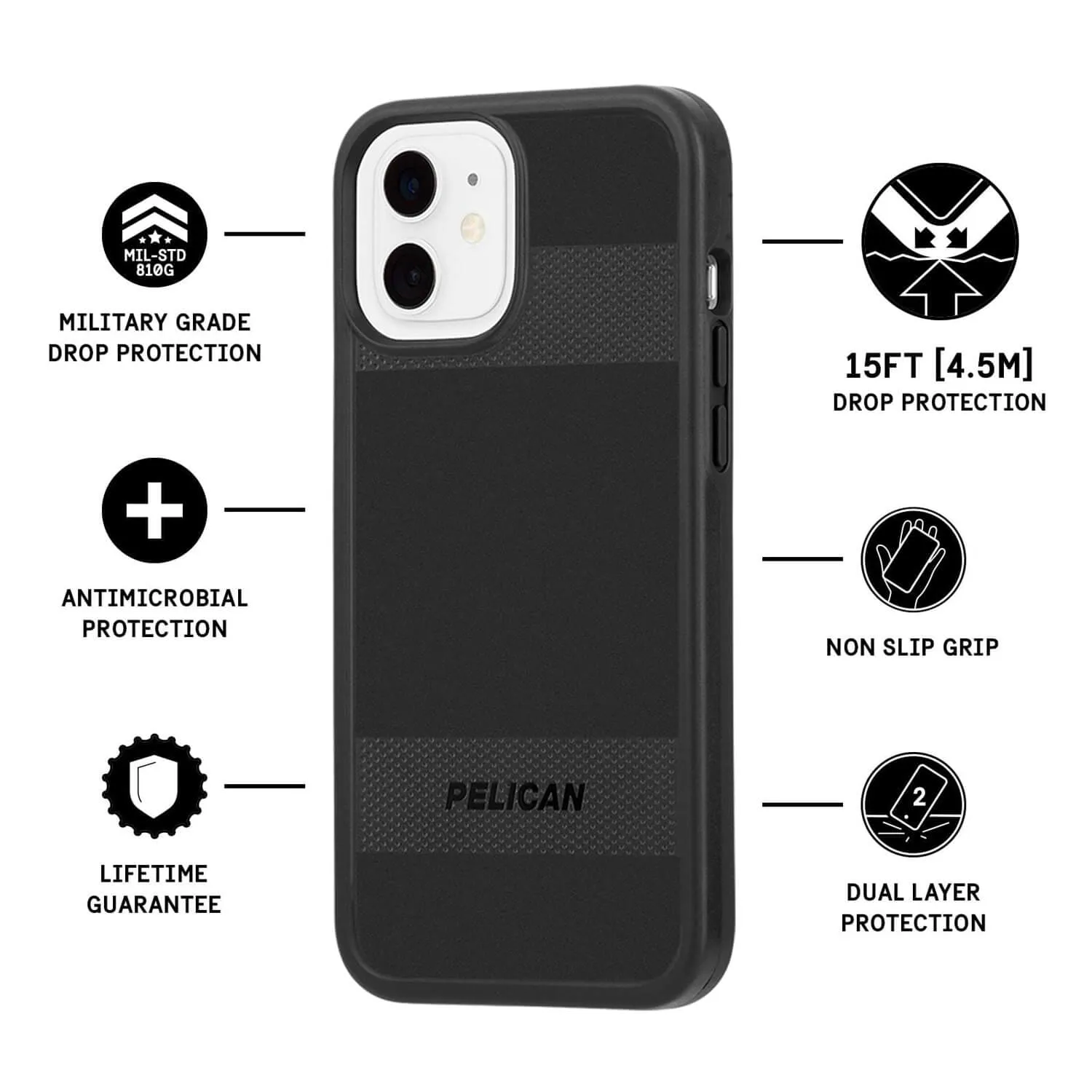 Pelican iPhone 13 Case Protector Antimicrobial Black