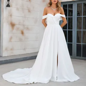 Simple Destination A-line Wedding Dress with Side Slit X1003