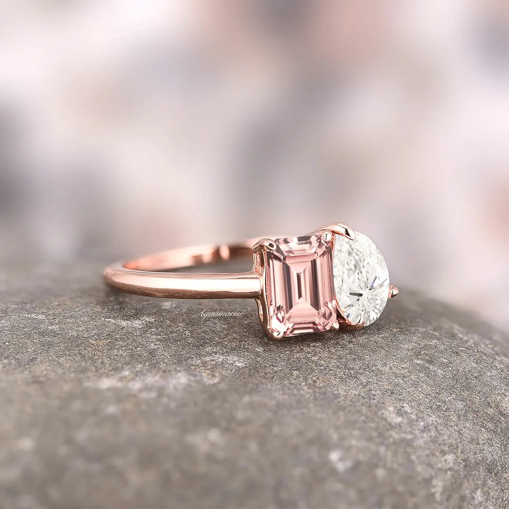 'Toi Et Moi' Morganite & Diamond (cz) Ring- 14K Rose Gold Vermeil