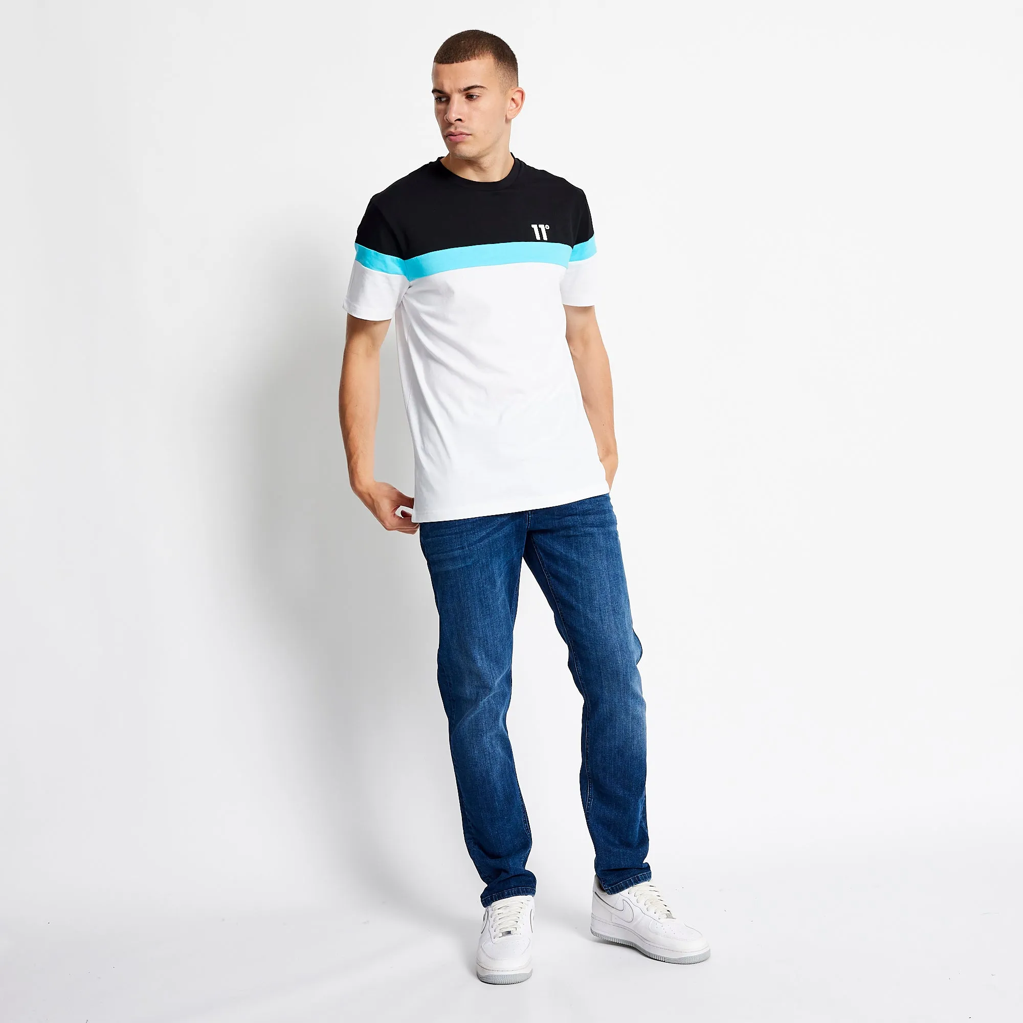 Triple Panel T-Shirt - White / Black / Capri Blue