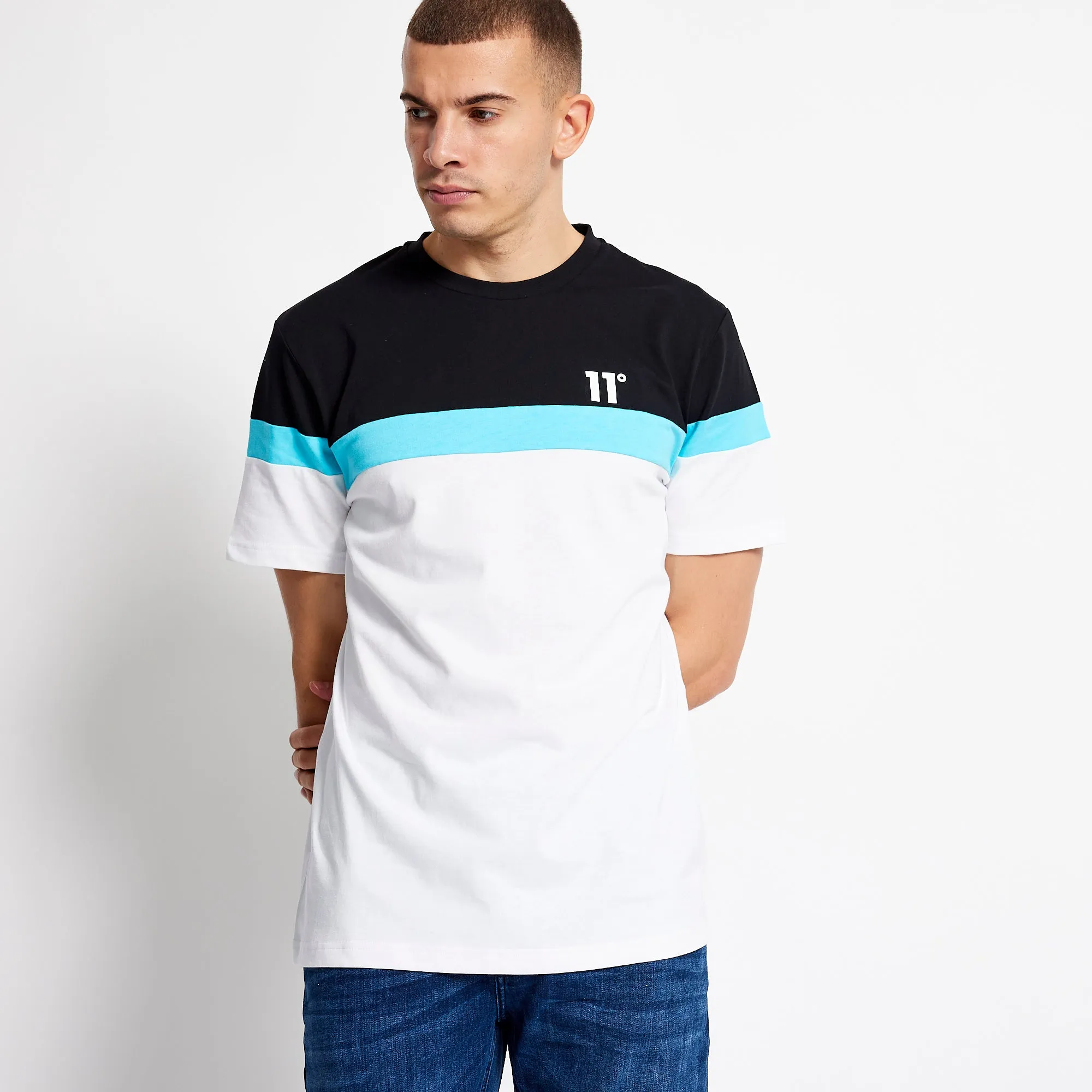 Triple Panel T-Shirt - White / Black / Capri Blue