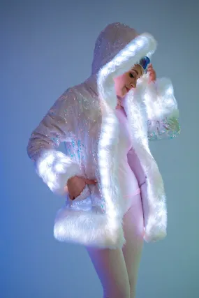 Women's LED Petite Playa Coat in "White Velvet Unicorn Sequin " IN STOCK