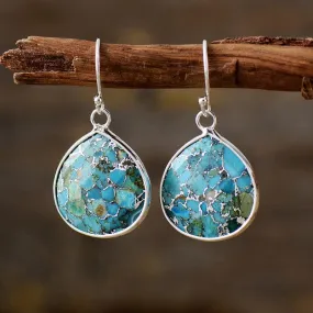 Yibirmanha Turquoise Silver Drop Earrings